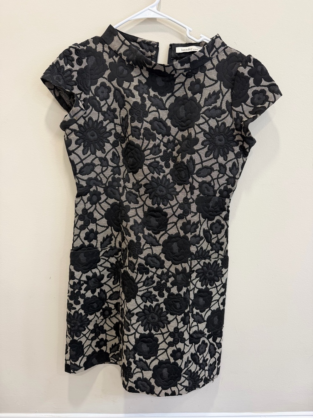 Laundry By Shelli Segal Black Floral Lace Mini Dress with Neutral Underlay